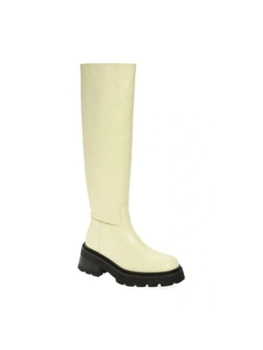 By FAR Russel Lamb Leather Knee High Boot 38 Ivory 8 Chunky Lug Platform NWT